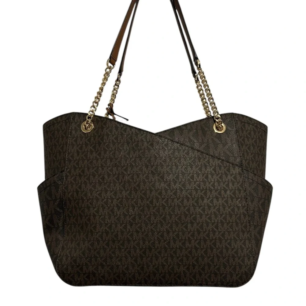 NWOT Michael Kors Brown Signature Jet Set Travel Shoulder Tote